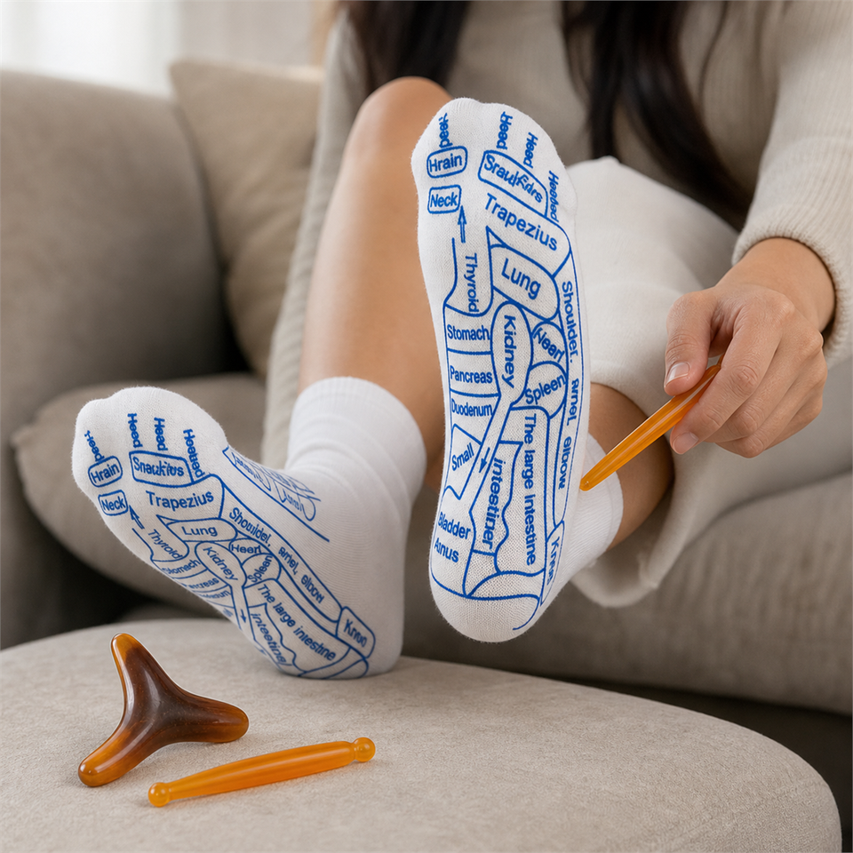 SoleRevive™ Acupressure Reflexology Socks shown in everyday use