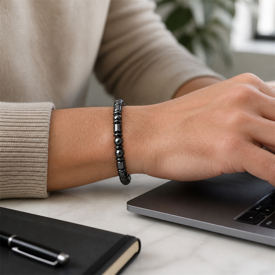 EarthCalm™ Magnetic Stone Bracelet shown in everyday use