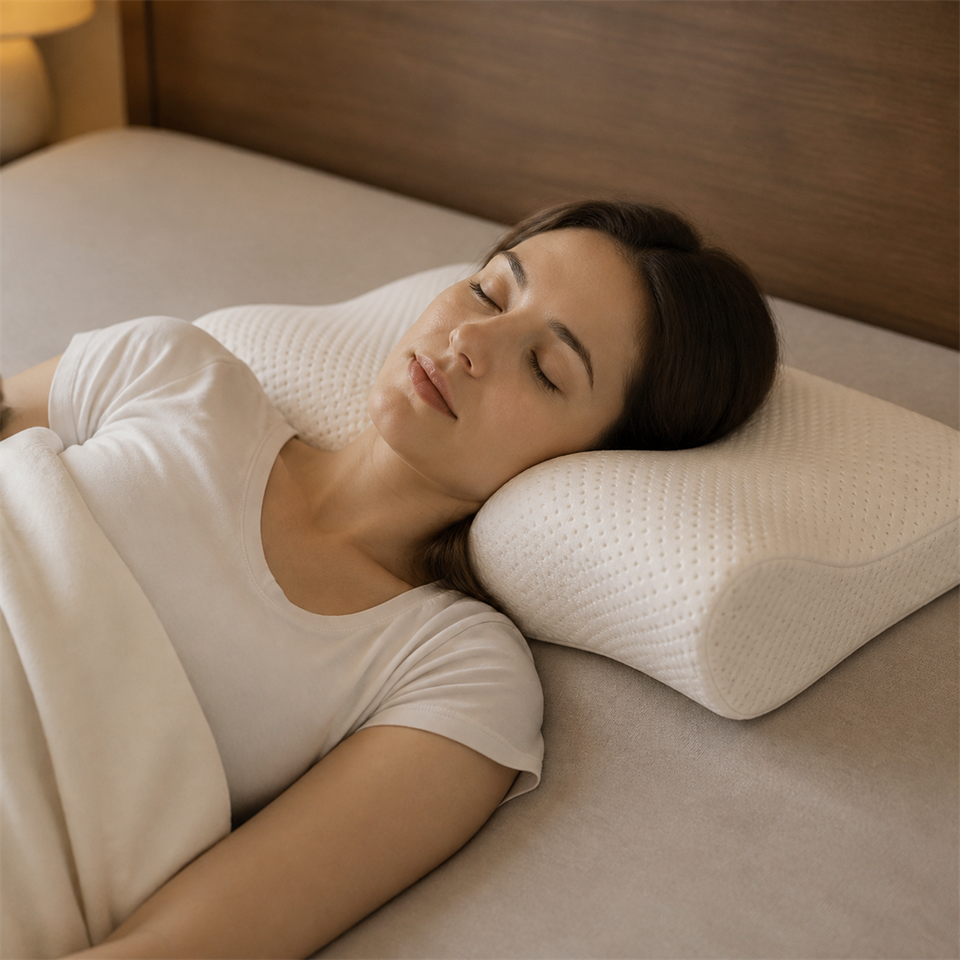 CloudRest™ Contour Cervical Pillow shown in everyday use