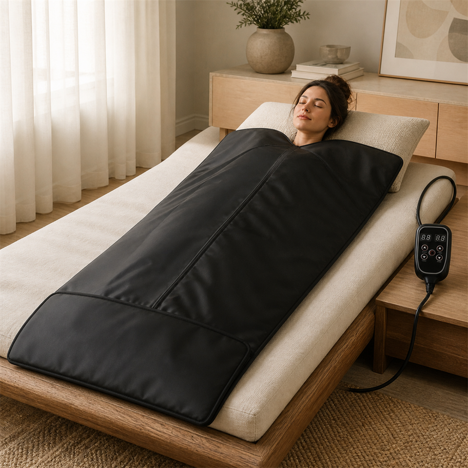 InfraHeat™ Far-Infrared Sauna Blanket shown in everyday use