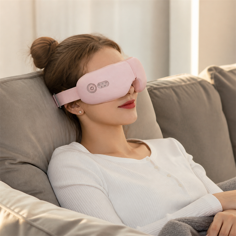 VisionRelief™ Heated Eye Massager shown in everyday use