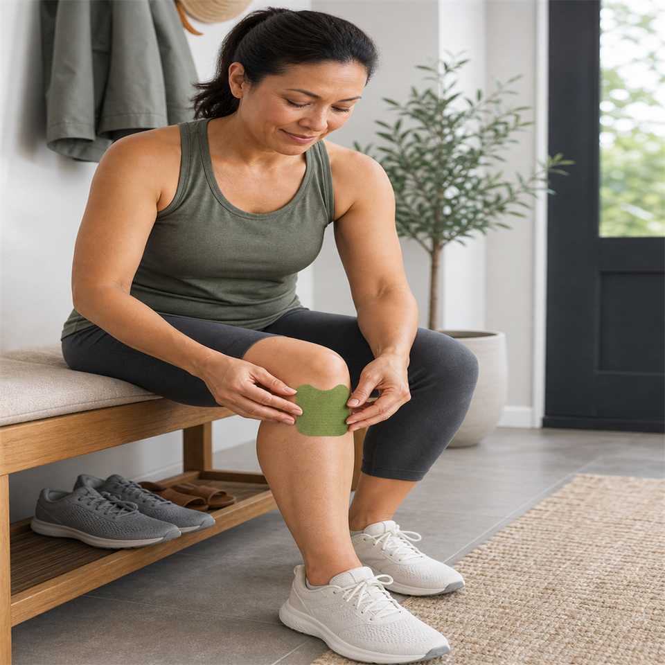 WarmEase™ Self-Heating Knee Wraps shown in everyday use