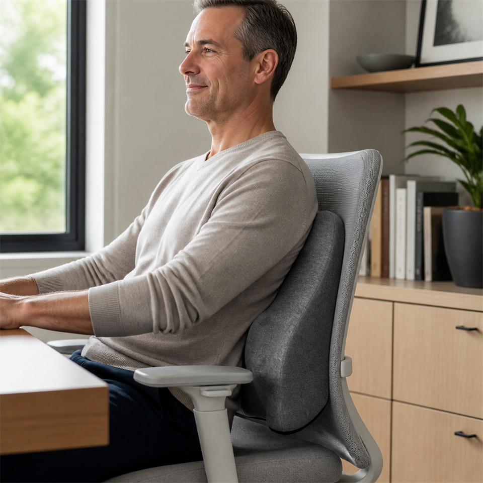 LumbarCloud™ Memory Foam Support Cushion shown in everyday use
