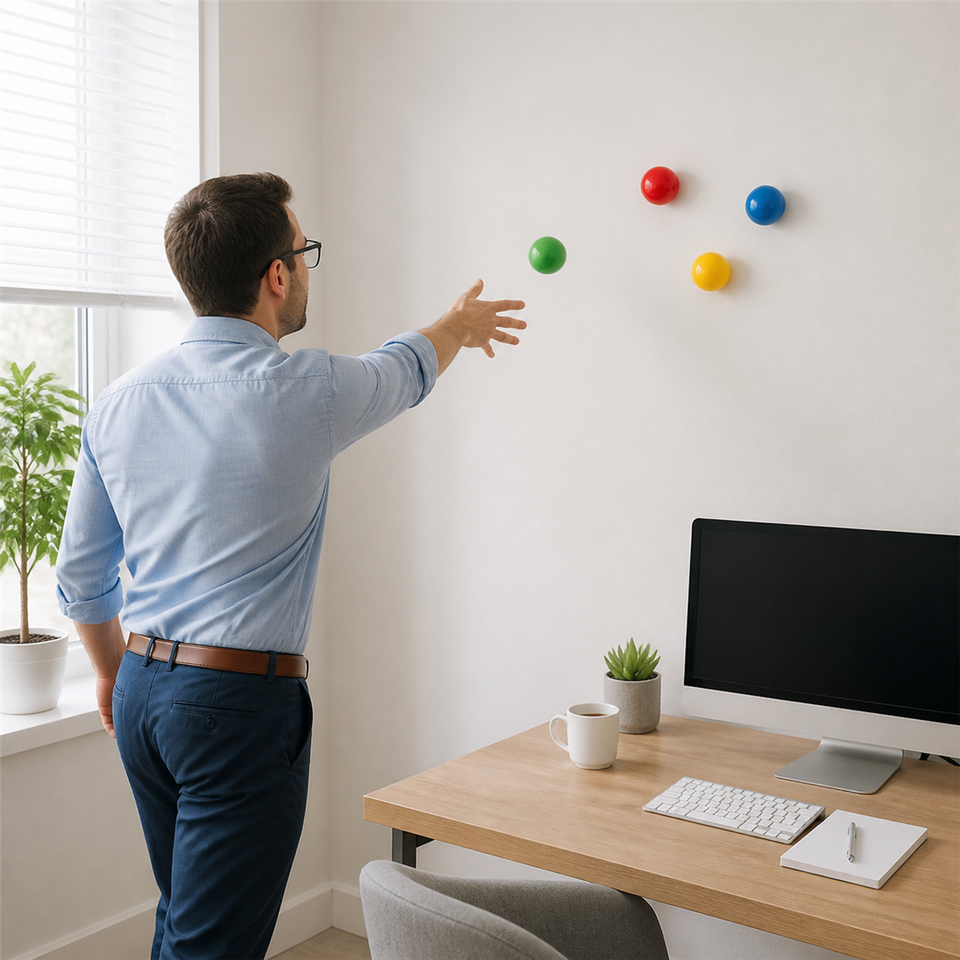 StressEase™ Sticky Wall Ball shown in everyday use
