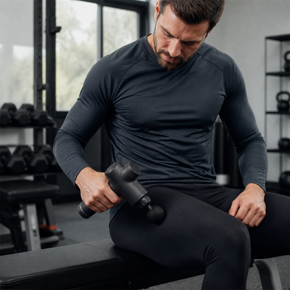 DeepTissue Pro™ Percussion Massage Gun shown in everyday use
