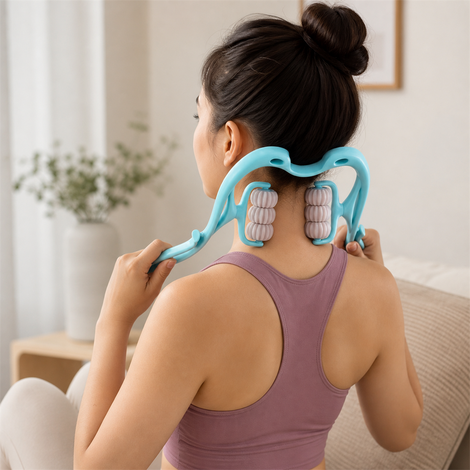 RollEase™ Manual Neck & Body Roller shown in everyday use
